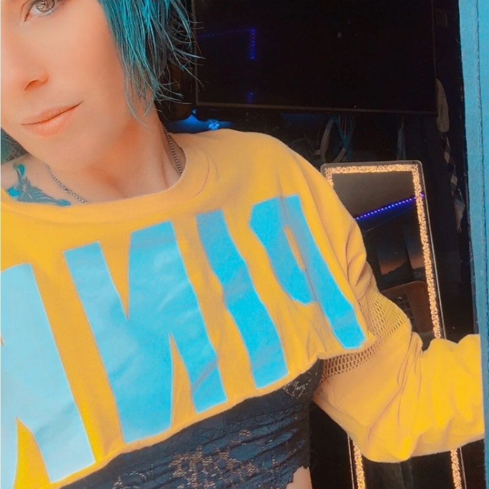 PINK Victoria's Secret Yellow and Blue Sweatshirt Crew Neck